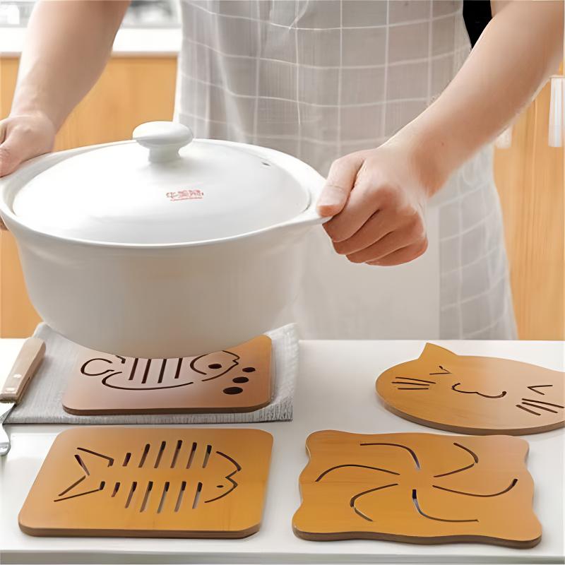 到手6片卡通木质隔热垫餐桌垫防滑锅垫创意可爱垫子茶杯垫碗垫