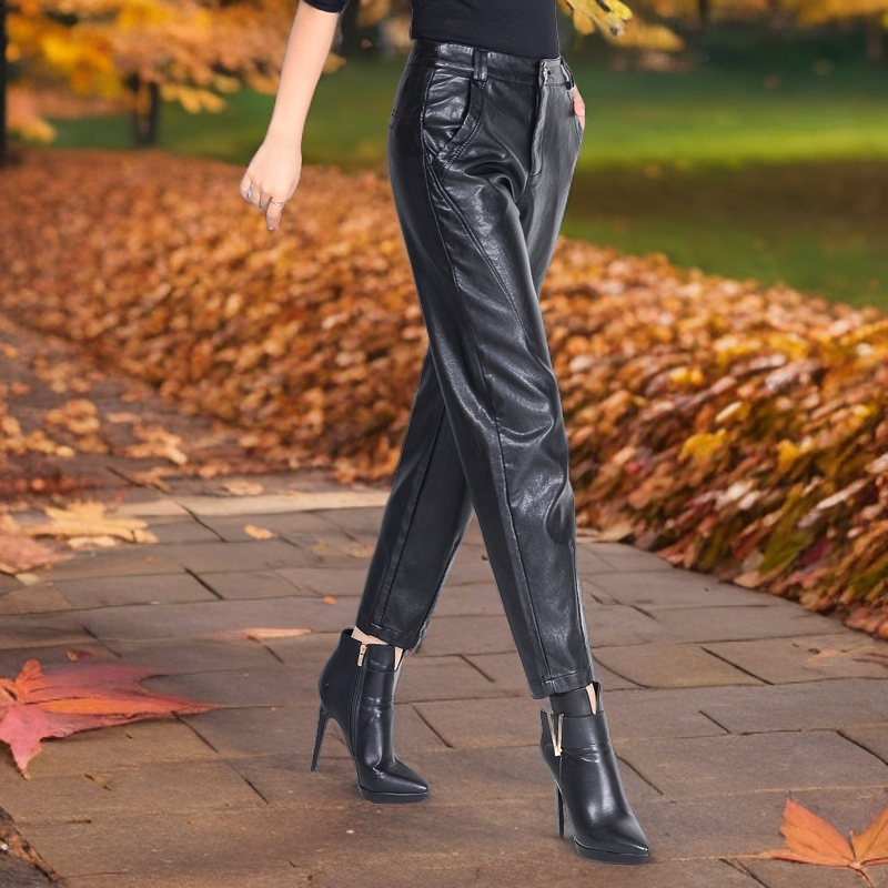 女士皮裤哈伦裤萝卜裤加绒皮裤秋冬高腰阔腿裤九分裤子2025年新款