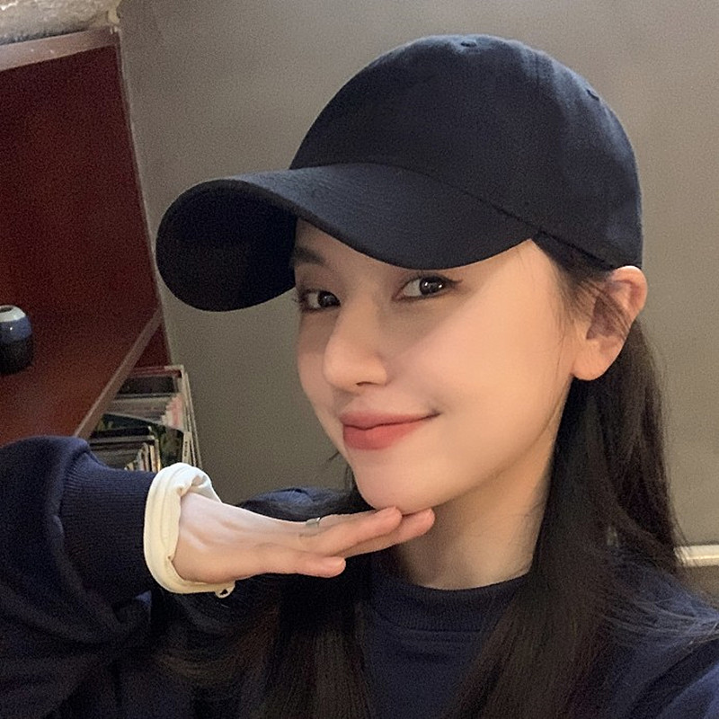 万年！网红棒球帽子女显脸小简约纯色大头围黑色软顶鸭舌帽男男款