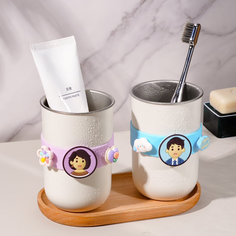 304不锈钢漱口杯可爱简约刷牙杯家用牙缸牙刷杯一家三口四口家庭