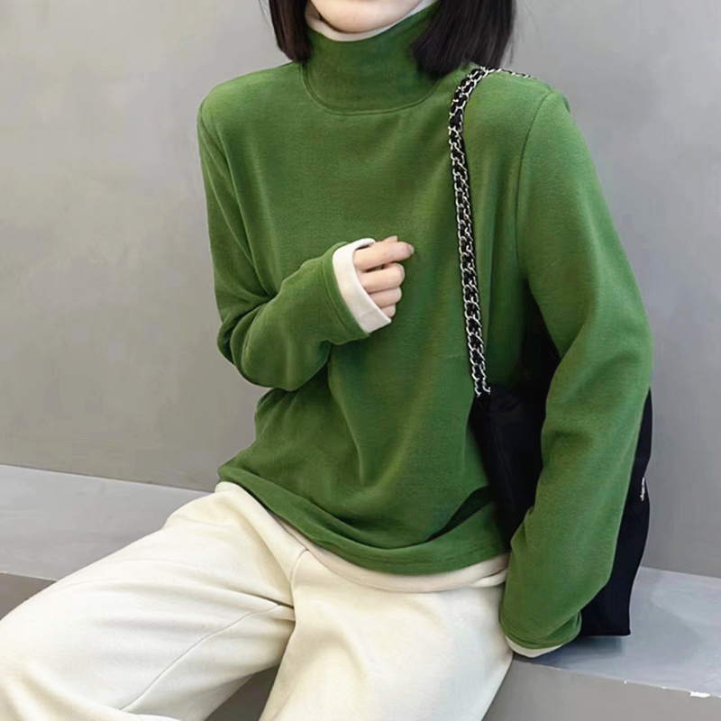 软糯高领德绒打底衫女2025新款秋冬可外穿加厚内搭高级感撞色上衣