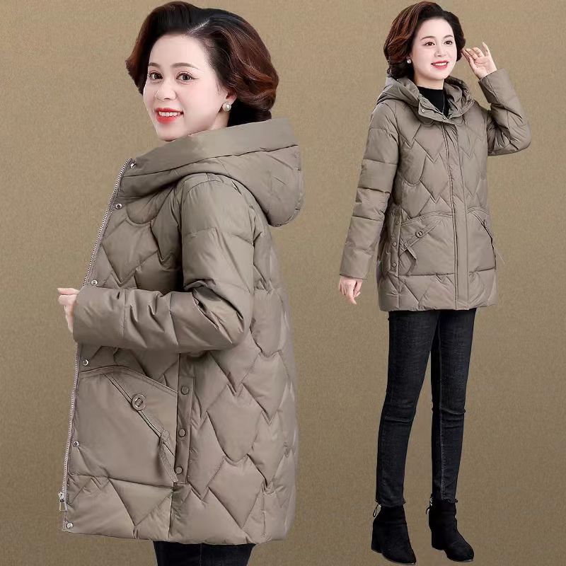 妈妈高档棉衣女2024新款棉服冬季洋气加厚保暖修身渐变丁达尔风