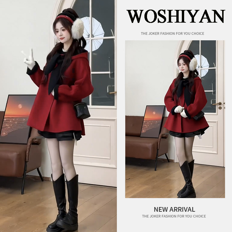 冬季时尚一整套女装2024新款韩版宽松连帽外套百搭连衣裙两件套潮