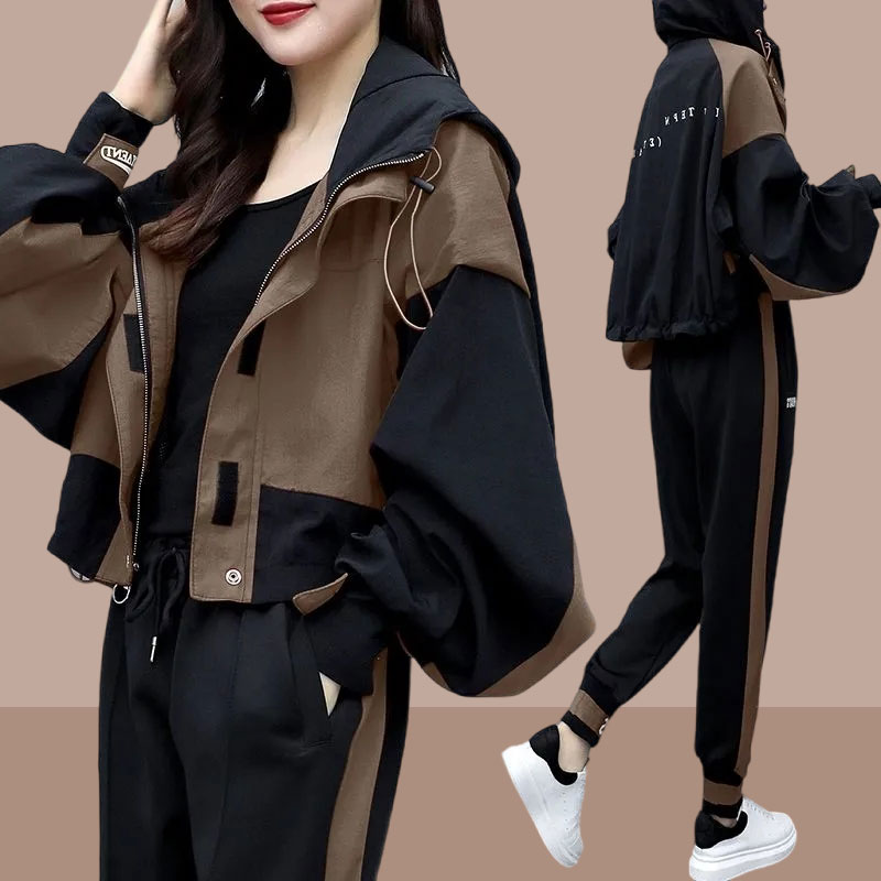 休闲运动服套装女春秋季新款连帽外套长裤时尚美拉德风气质两件套