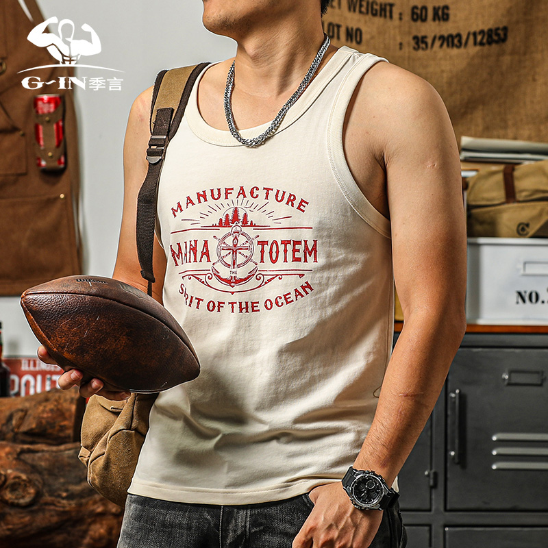 季言背心2025新款男纯棉夏季外穿美式复古运动无袖吸汗透气打底衫
