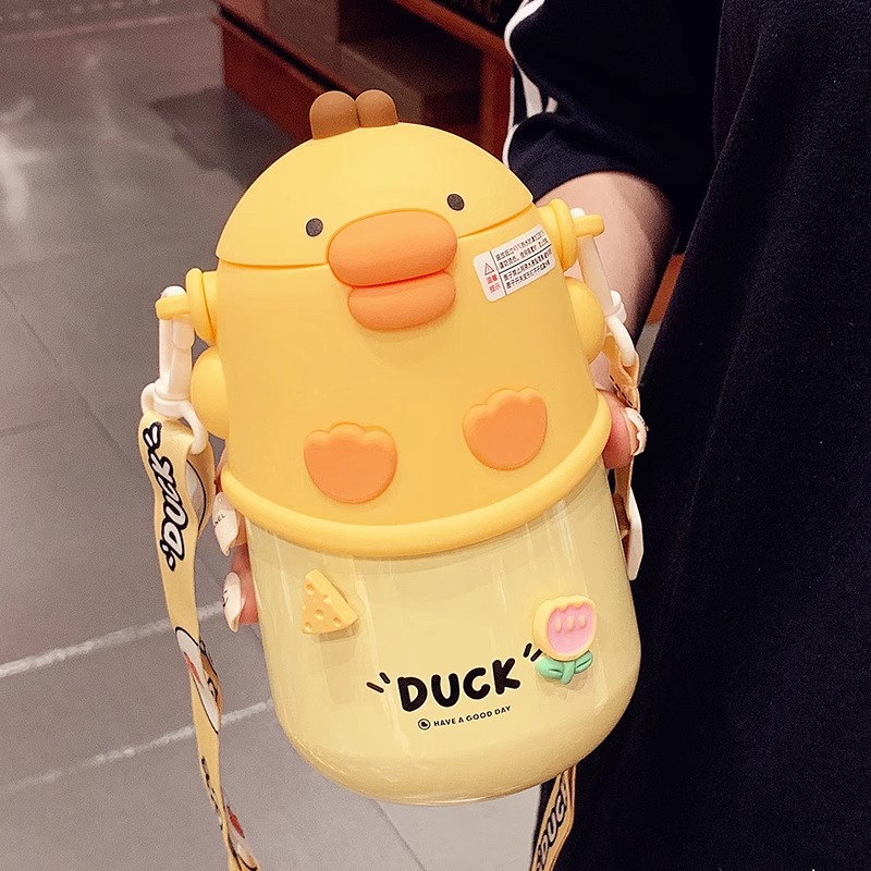 小黄鸭保温杯儿童上学专用316食品级吸管杯学生上学专用可爱水杯