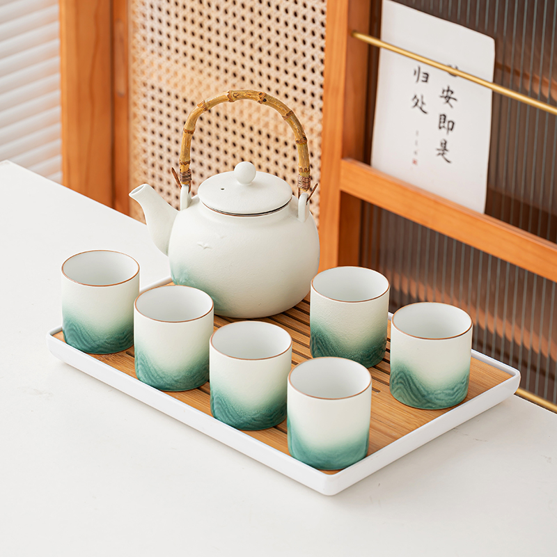 小清新提梁壶家用茶具套装陶瓷简约现代温茶炉茶壶茶杯一小套中式