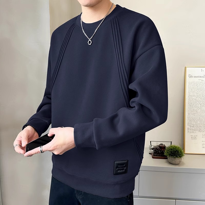 重磅圆领卫衣男士春秋款2025新款潮宽松设计感打底衫男款冬季上衣