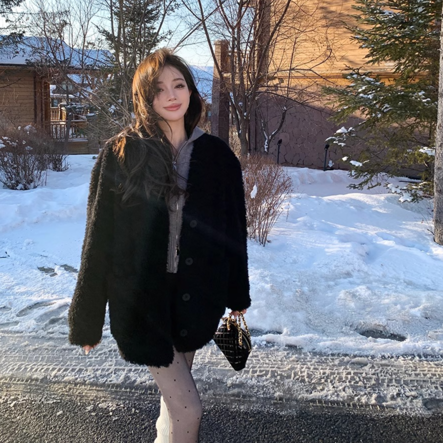 秋冬季新款慵懒风泰迪环保毛毛宽松百搭皮毛一体ins风大衣外套女