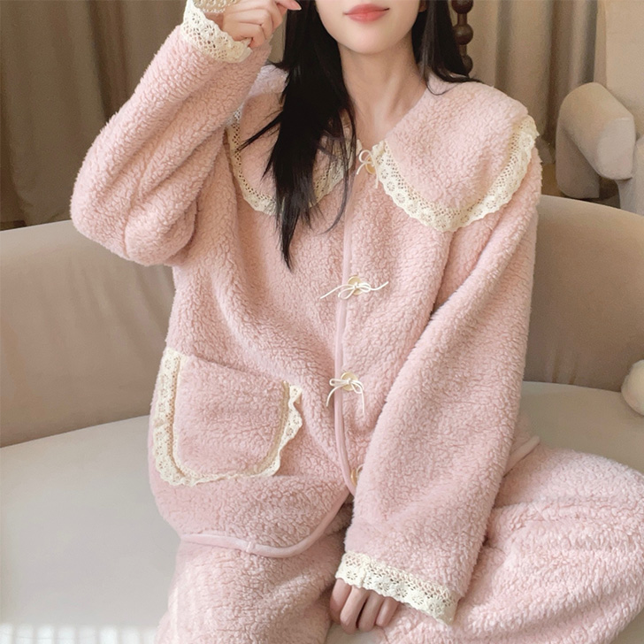[5657厚绒] 泡泡绒睡衣长袖秋冬加厚冬季家居服套装甜美大码