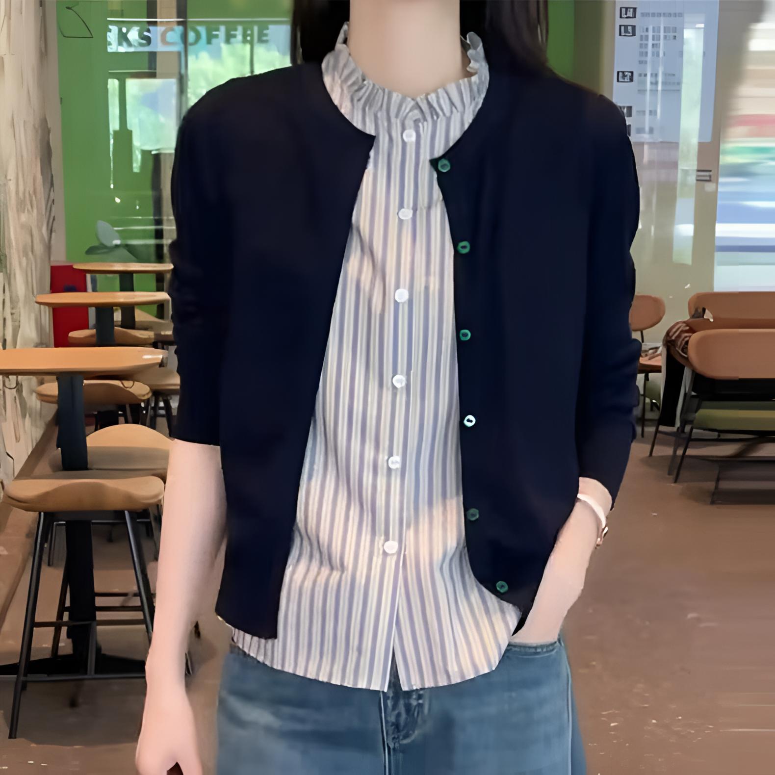 圆领针织衫开衫女长袖外搭休闲百搭显瘦2025秋冬新款短款外套上衣