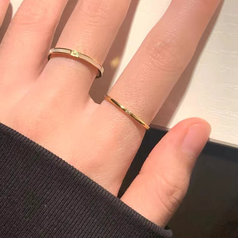 钛钢锆石戒指 光面简约锆石素圈不掉色戒指 J-642