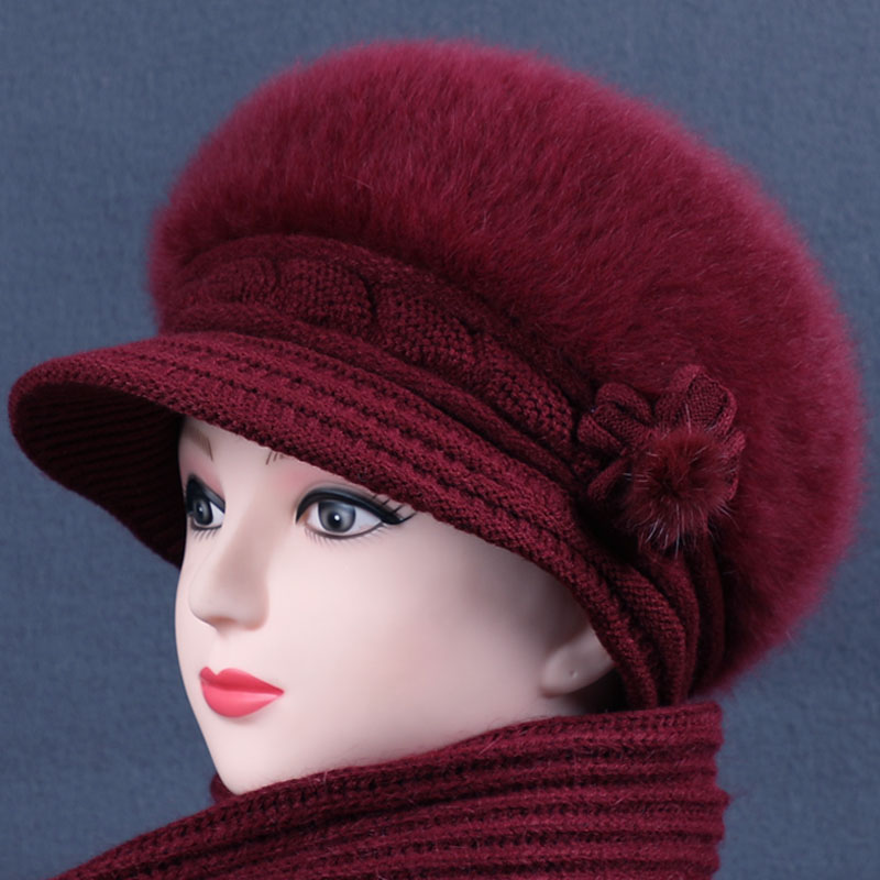 冬天中老年人帽子女士妈妈兔毛线帽加绒保暖老人奶奶防寒老太太帽