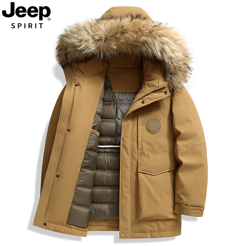 JEEP羽绒服冬季新款毛领男士休闲加厚保暖防寒户外派克服进藏外套