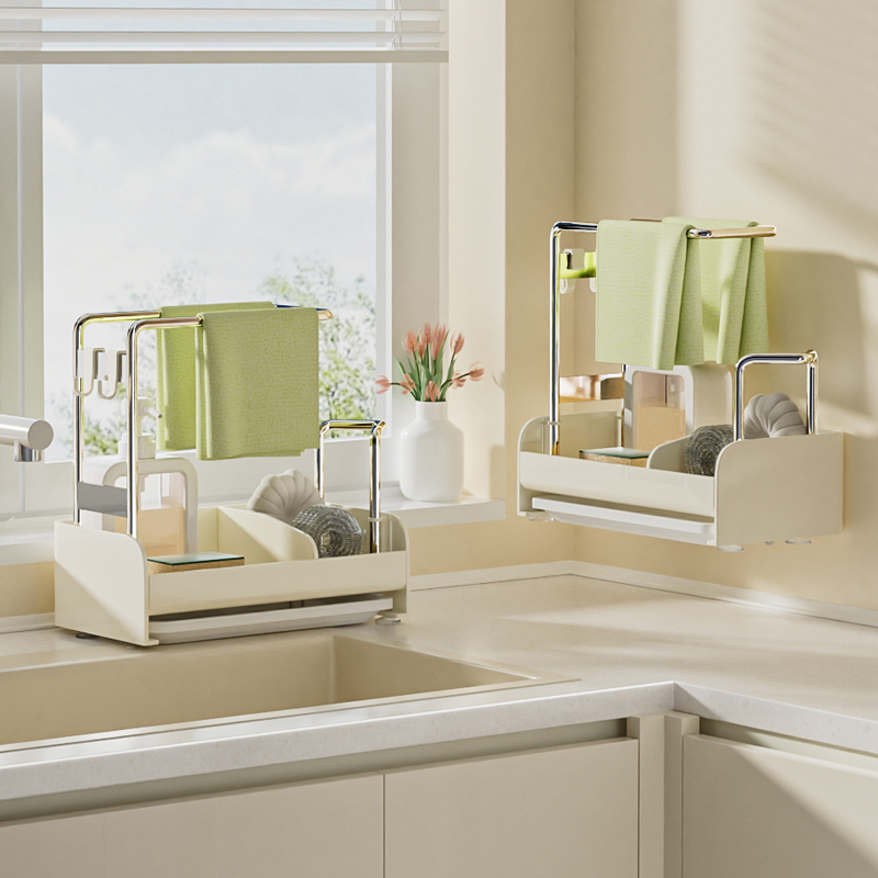 抹布架厨房沥水架台面壁挂海绵毛巾收纳架厨房用品多功能置物架