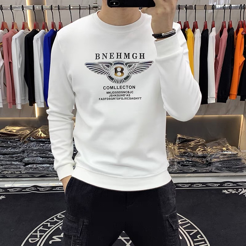 欧洲站时尚潮流烫钻潮牌圆领卫衣男打底衫2025秋冬新款长袖上衣男