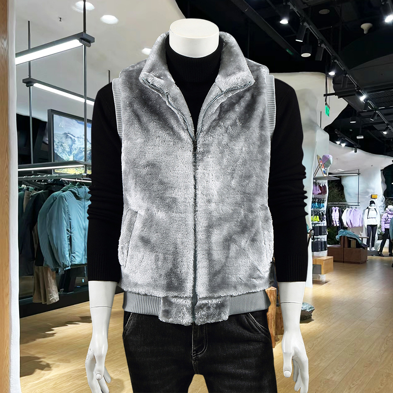 秋冬季新款毛绒坎肩马甲男装背心毛绒绒情侣立领个性保暖潮外套