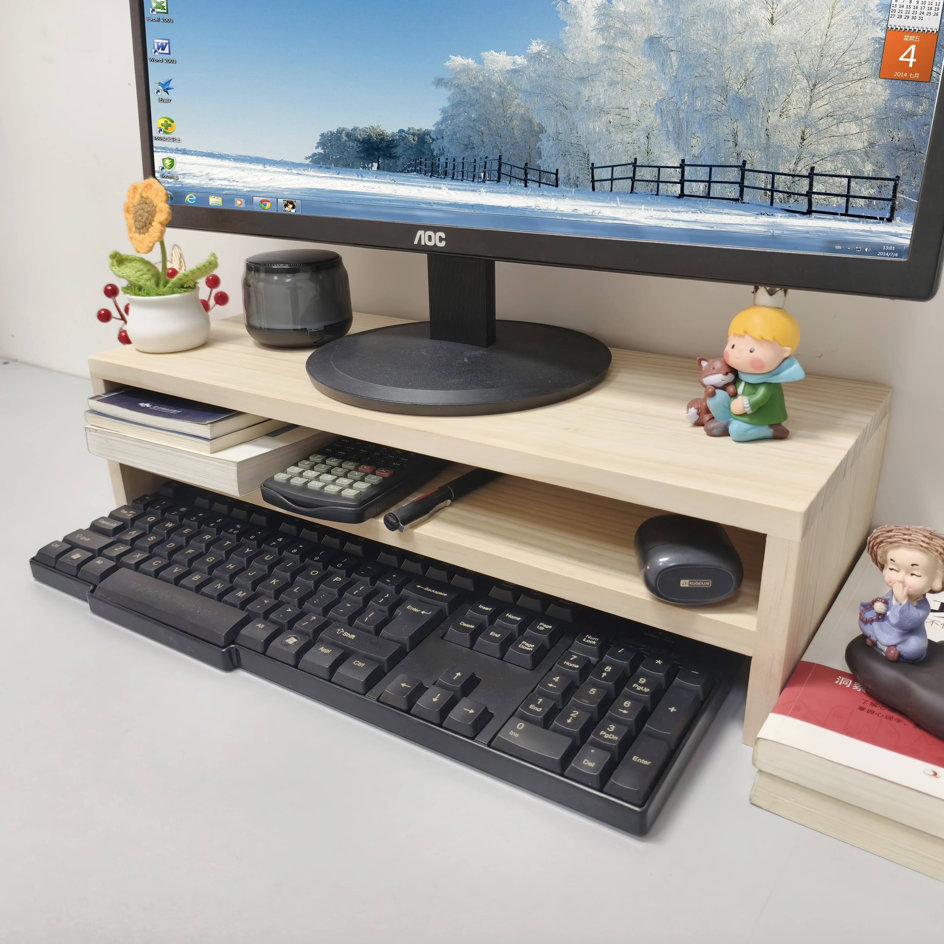 木板实木电脑抬高架显示屏加高增高架办公室木质置物架多层收纳架