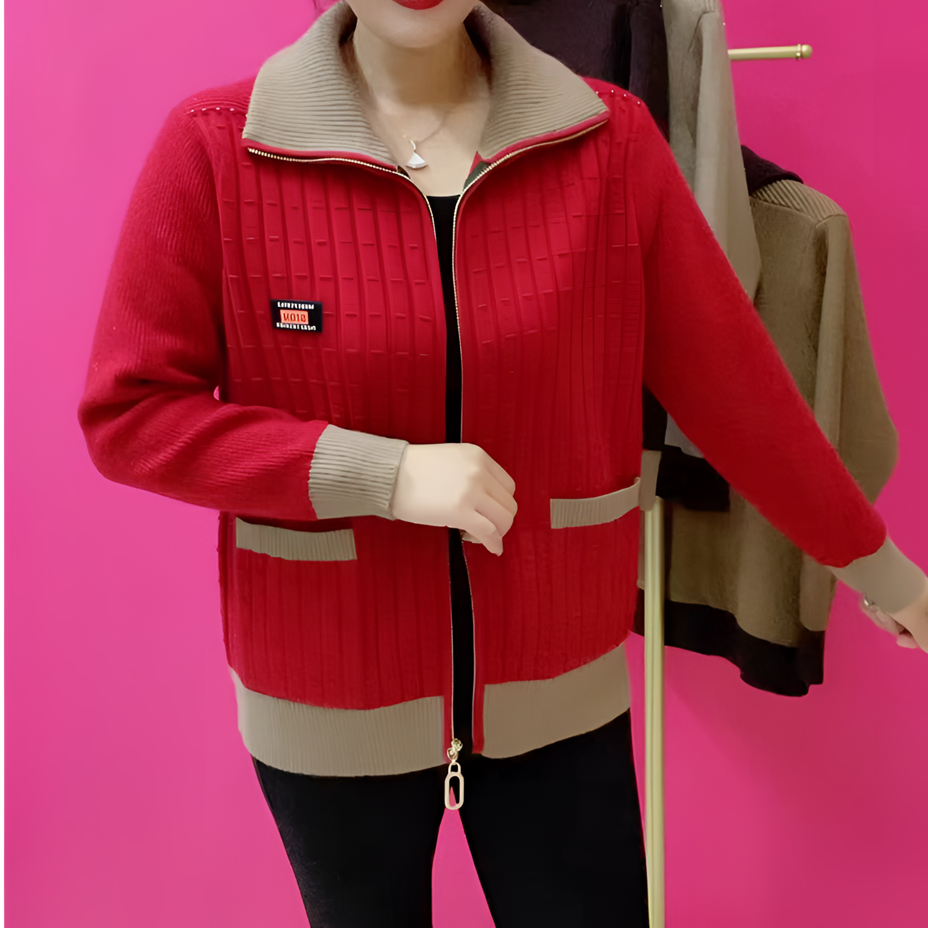 2025新款洋气开衫撞色妈妈装减龄舒适上衣中年女士装短款针织外套