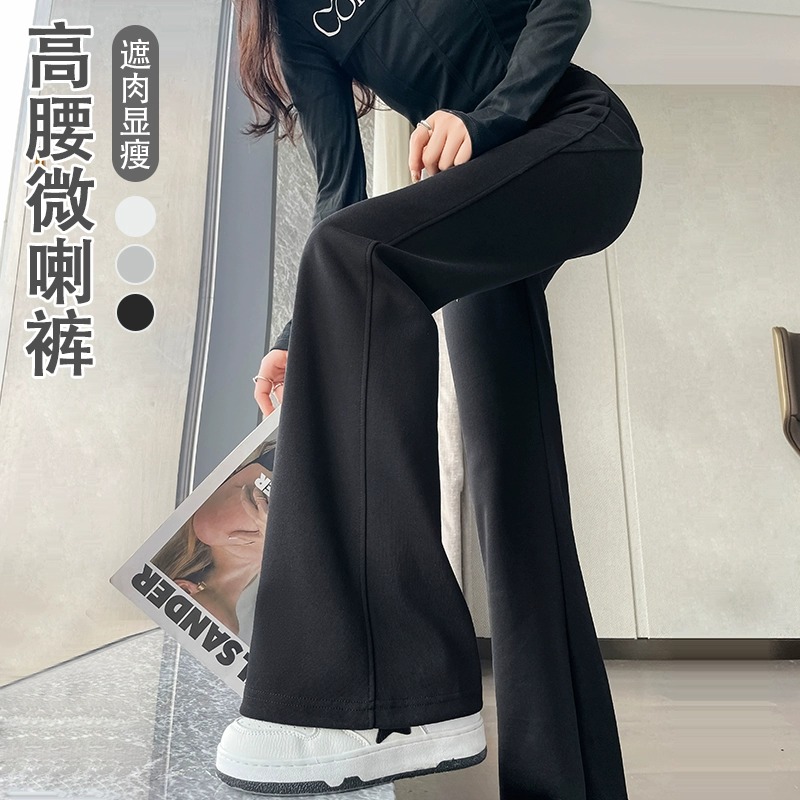 灰色运动微喇叭裤女秋冬2025新款高腰垂感马蹄裤加绒休闲美式卫裤