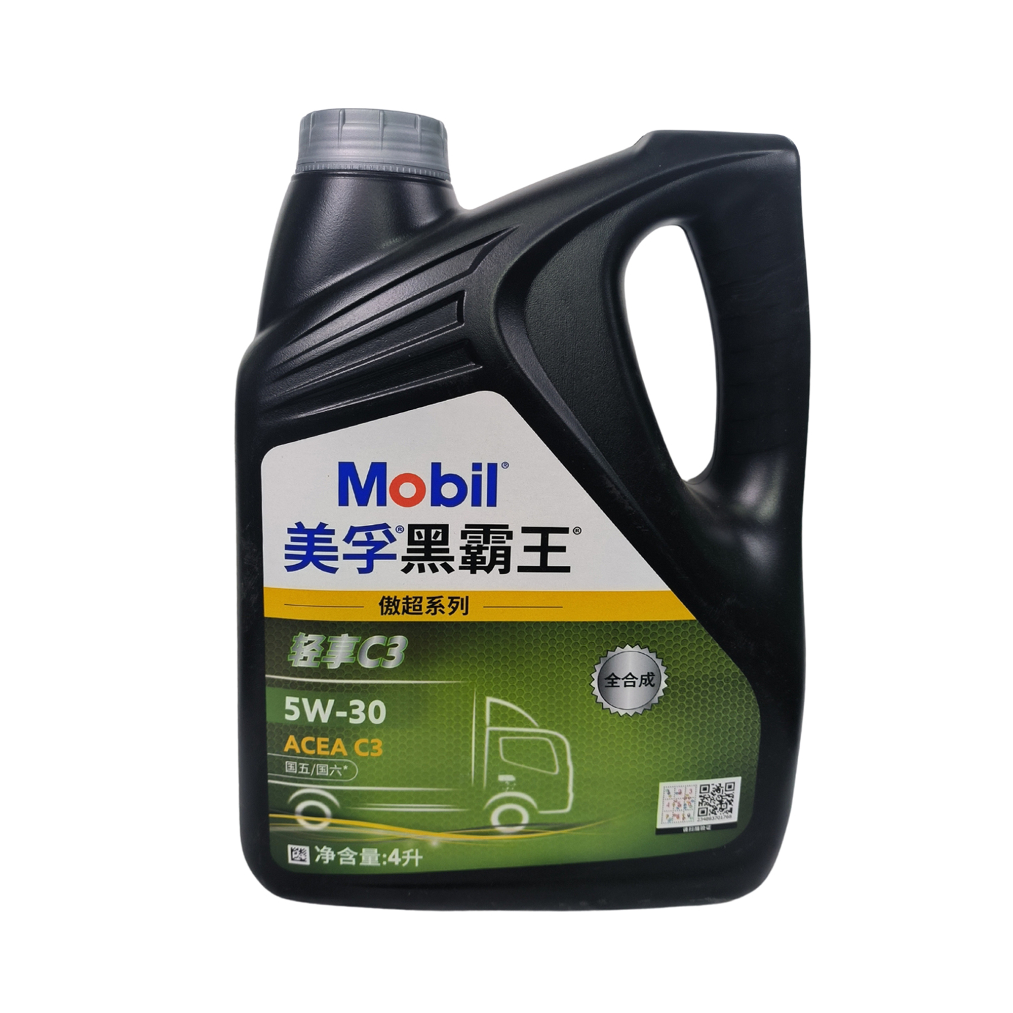 Mobil/美孚 黑霸王柴机油 5W-30 C3 4L 全合成机油 傲超系列 轻享