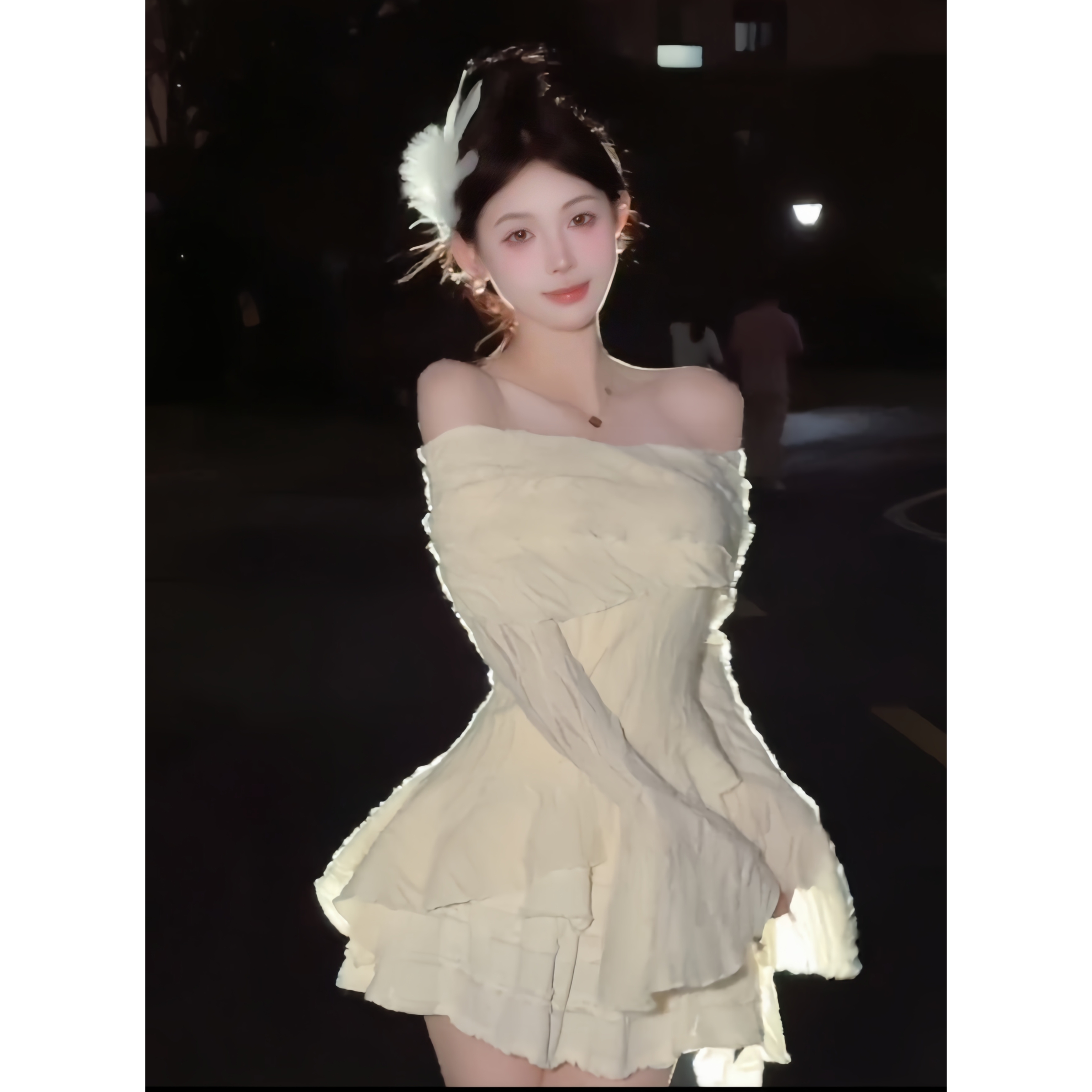 纯欲一字肩秋季新款衣服长袖小众针织女装甜辣风上衣+半身裙套装