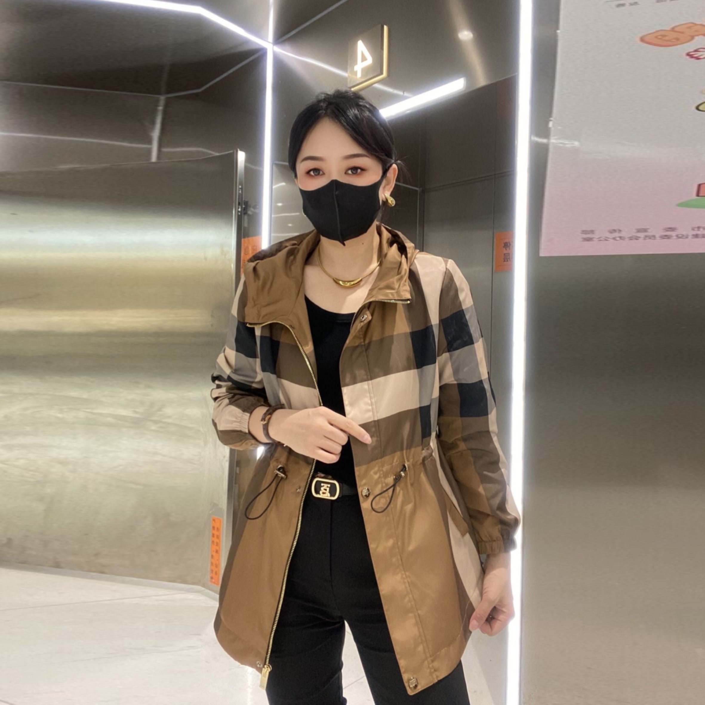 春秋新款英伦风连帽外衣女装显瘦时尚休闲百搭气质中长款风衣外套