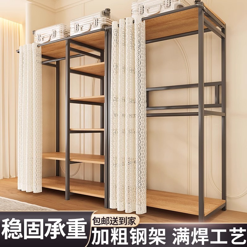 简易衣柜组合转角奶油风衣柜现代卧室租房用落地式置物架拼装衣柜