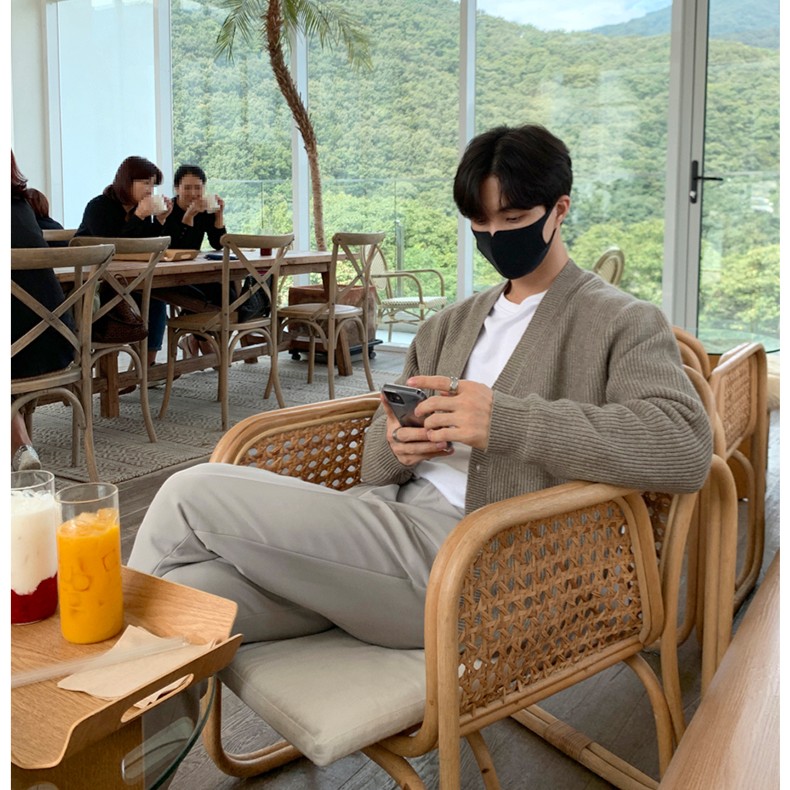 反季纯色潮牌慵懒风高质量针织开衫上衣男士春秋休闲宽松毛衣外套