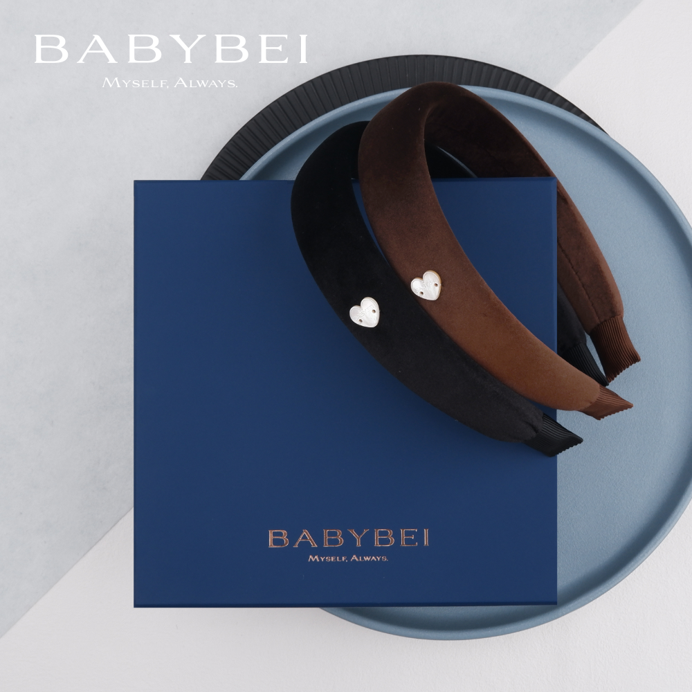 BABYBEI/初贝[祝绪丹同款]绒绒母贝宽版发箍极简爱心贝优雅黑咖