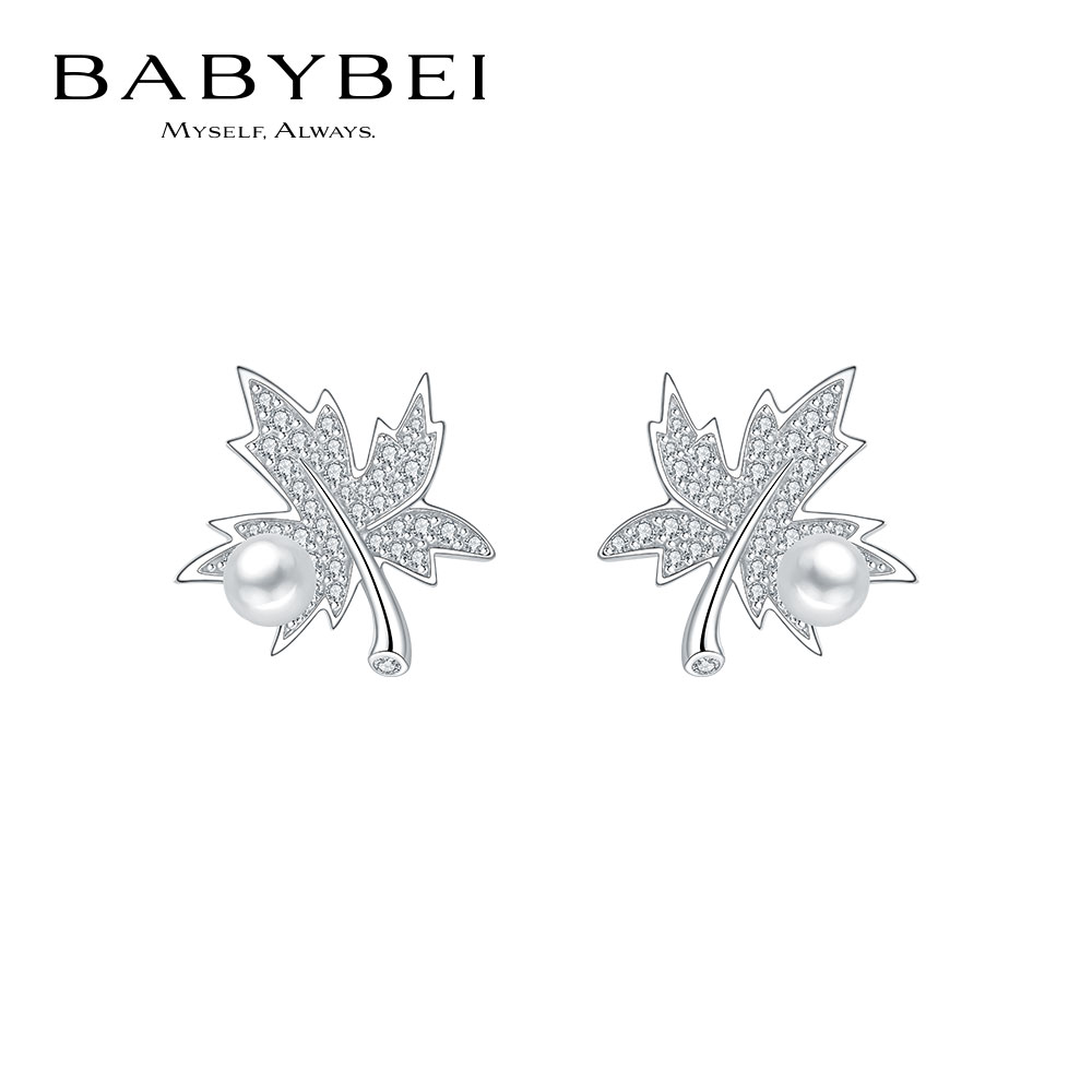 BABYBEI/初贝 925银耳饰 枫叶耳钉贝珠精致百搭通勤优雅小众设计