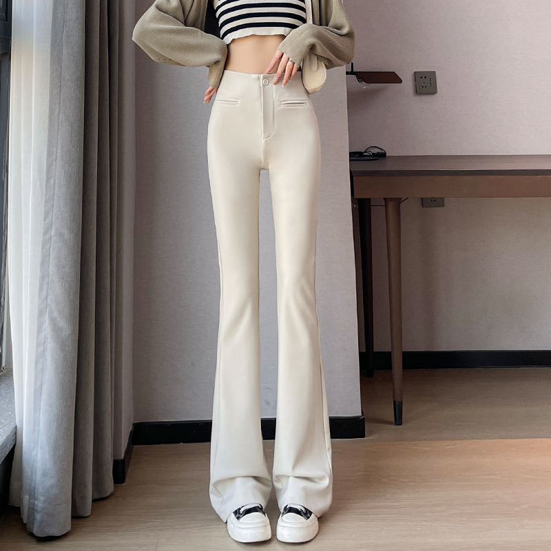 黑色西装微喇叭裤女秋冬百搭加绒高腰显瘦弹力小个子休闲拖地长裤