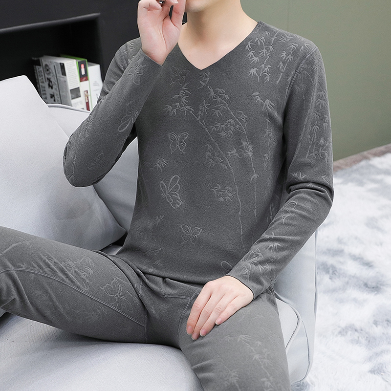 德绒保暖套装男士内衣2025新款无痕V领紧身冬季中年发热秋衣秋裤