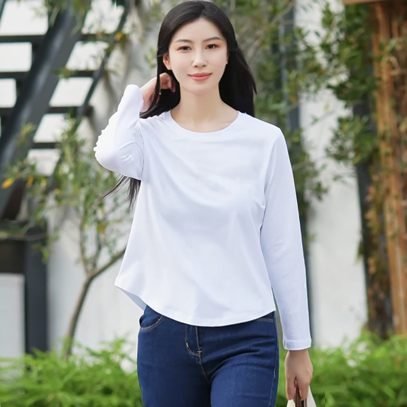 新款95棉微胖显瘦】纯色正肩遮肉上衣长袖洋气打底衫女款春秋t恤