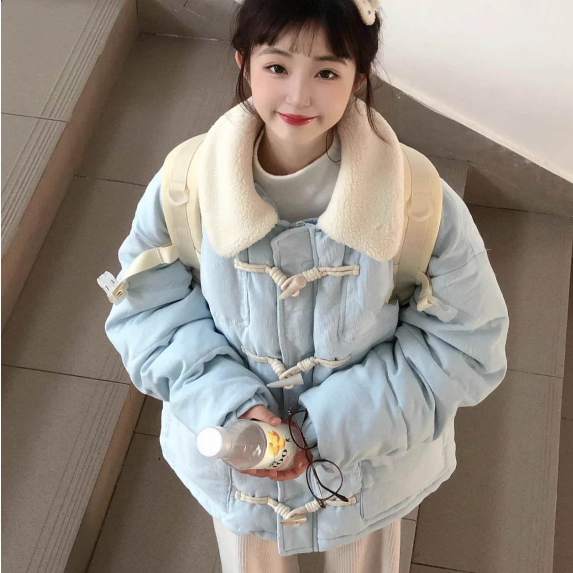 小个子奶fufu牛角扣面包服棉服加厚夹棉学生外套女冬季新款灯芯绒