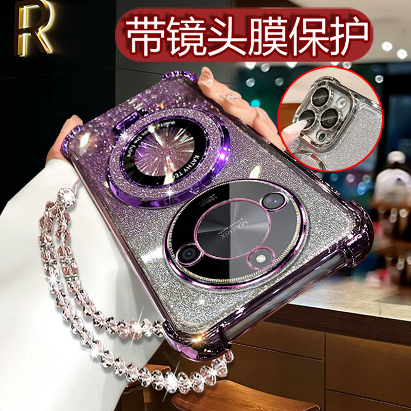 适用荣耀x50手机壳女款ALI-AN00曲屏HONORX50Pro软壳带支架GT轻奢