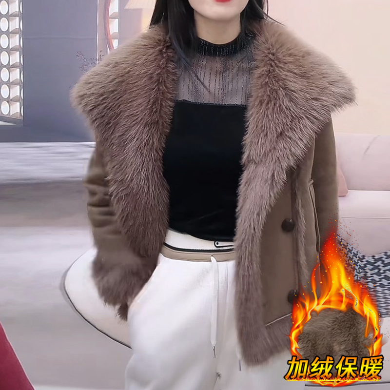 2025年秋冬新款皮毛一体时尚休闲加厚保暖外套女韩版气质显瘦上衣