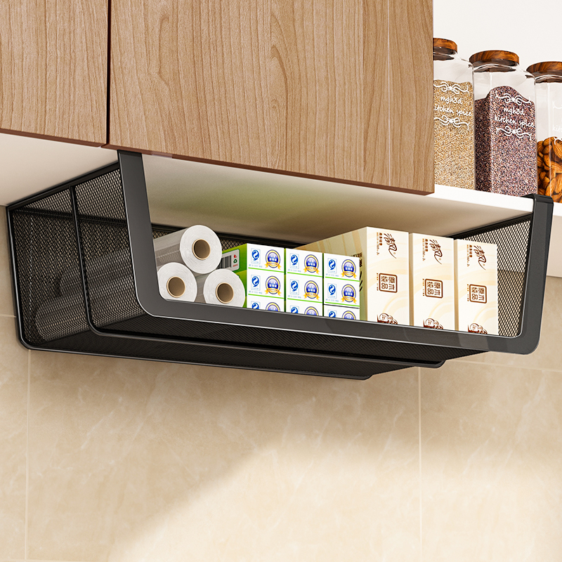 厨房收纳置物架橱柜下挂架悬挂式挂篮多功能挂架调料品保鲜膜架子