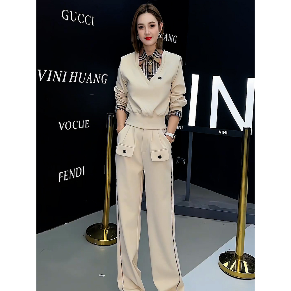 小个子秋装一整套穿搭女2025春秋新款拼接翻领长袖假两件套装加厚