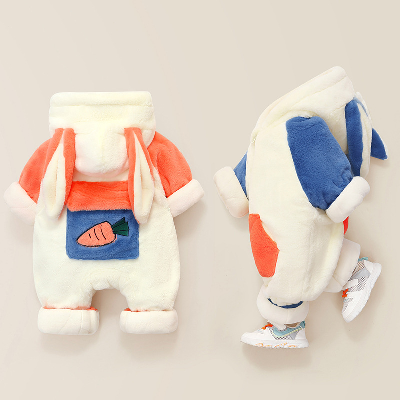 新生儿冬装连体衣加绒加厚女男宝宝外出棉服三层夹棉保暖衣服洋气