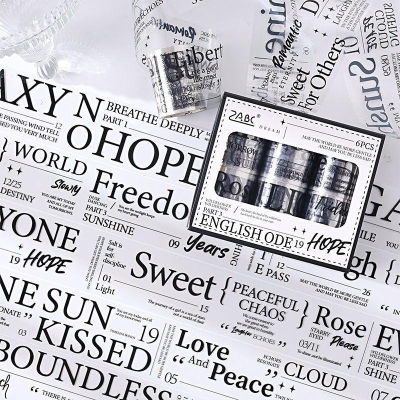 英文颂胶带礼盒套装手帐胶带  社团pet胶带手账文字造景贴纸卷