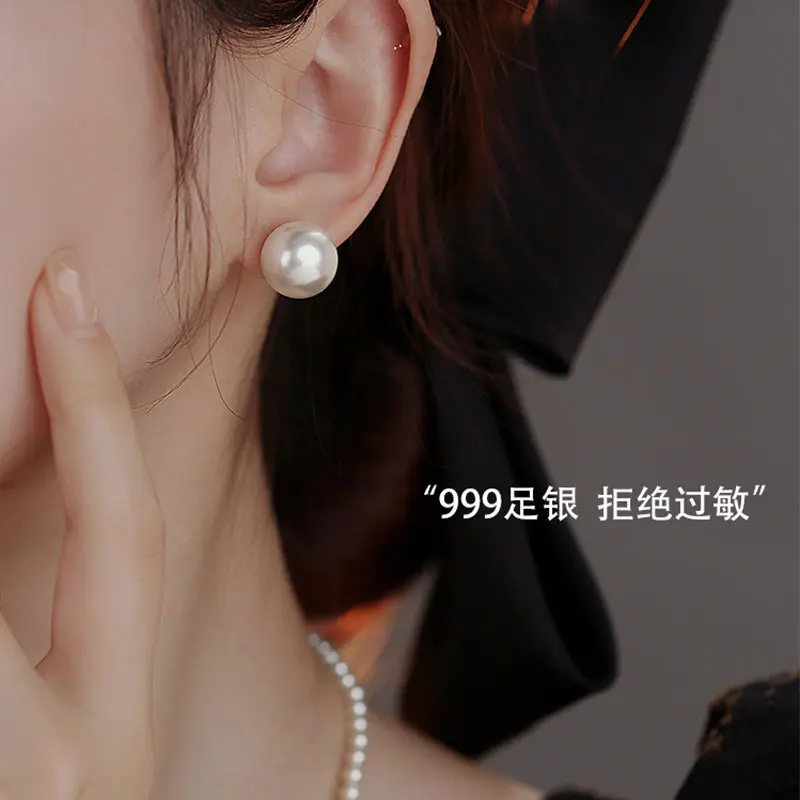 CK 足银仿珍珠耳饰 999纯银珍珠耳钉女轻奢高级感耳 气质网红百搭