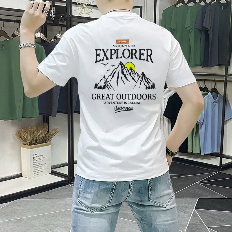 男士短袖t恤2025夏季新款潮流修身百搭印花半袖上衣青春帅气圆领T