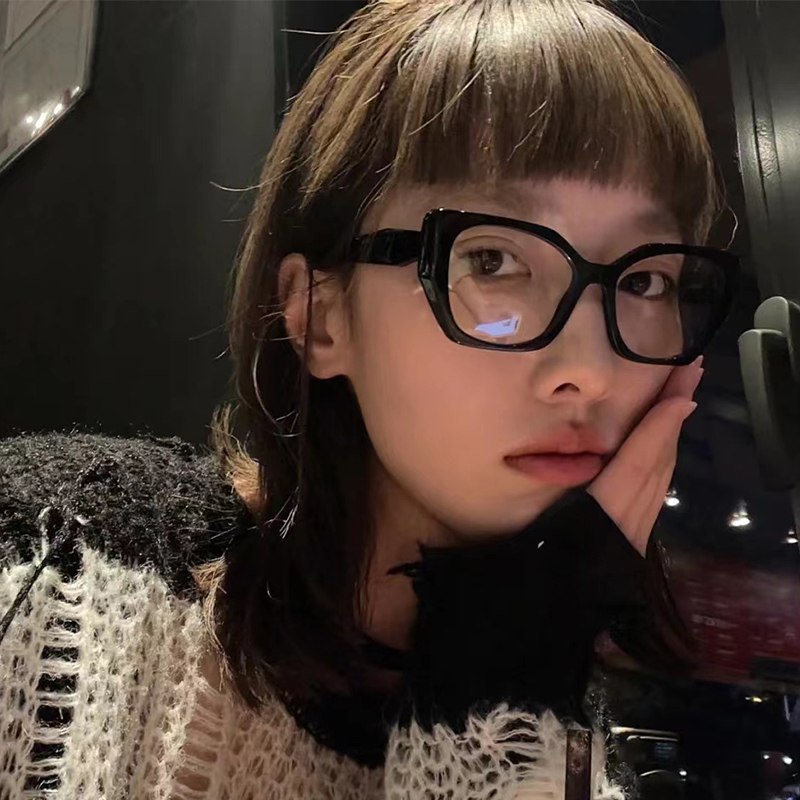 大框猫眼网红街拍眼镜女平光镜ins可配度数近视眼镜框显脸小复古