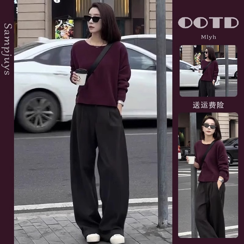 冬季穿搭盐系轻熟炸街高级感小洋装气质通勤休闲慵懒风针织套装裤