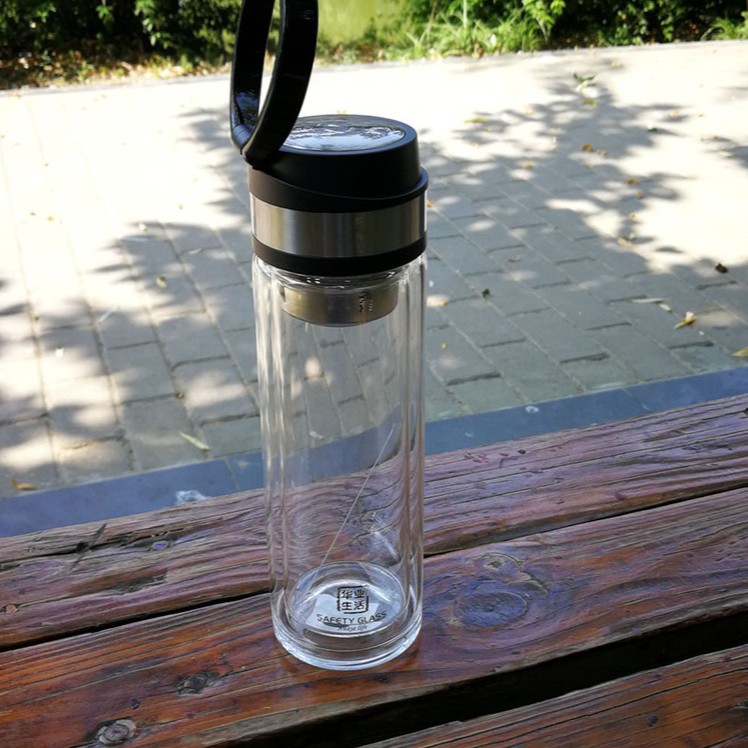 大容量防烫高档便携玻璃杯带盖透明双层加厚泡茶杯带提手户外水杯