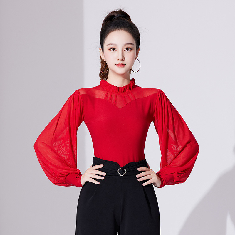 拉丁舞练功服女长袖跳舞蹈服交谊舞上衣多色新款国标舞摩登舞服