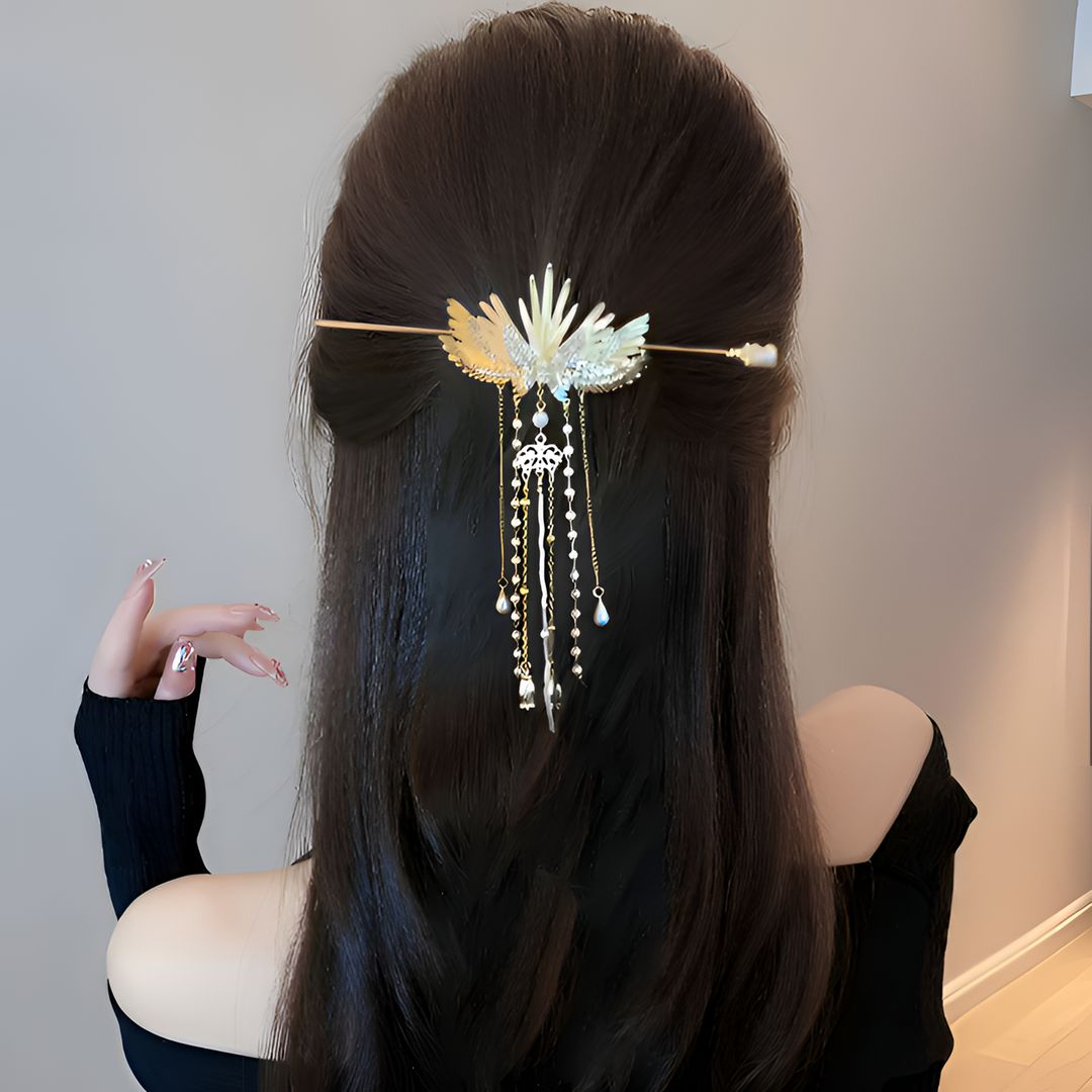 超仙翅膀流苏发簪高级感簪子新中式古风旗袍发钗后脑勺盘发发饰女
