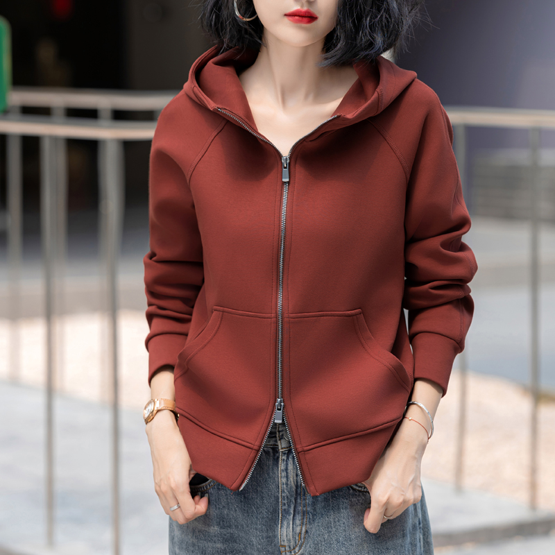 安可拉红2025秋冬新款外套双拉链衫大码百搭空气棉连帽运动女卫衣