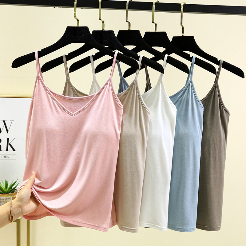 带胸垫v领莫代尔吊带夏季薄款内搭修身显瘦无袖打底衫外穿女上衣